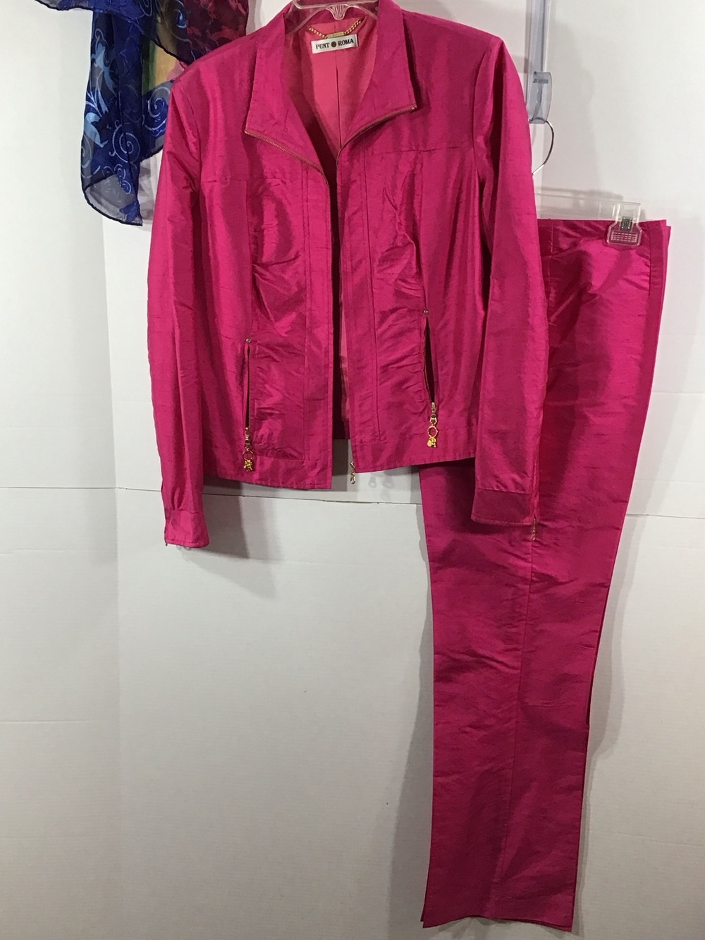 Punt Roma hot pink fuchsia silk 2pc pants set L/XL